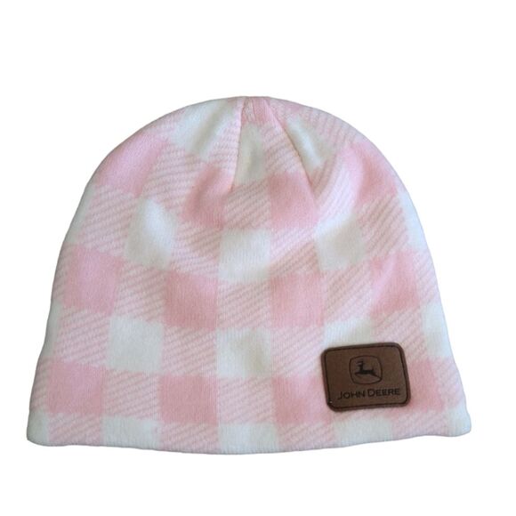 John Deere Beanie Pink Plaid Winter Hat - Picture 1 of 6